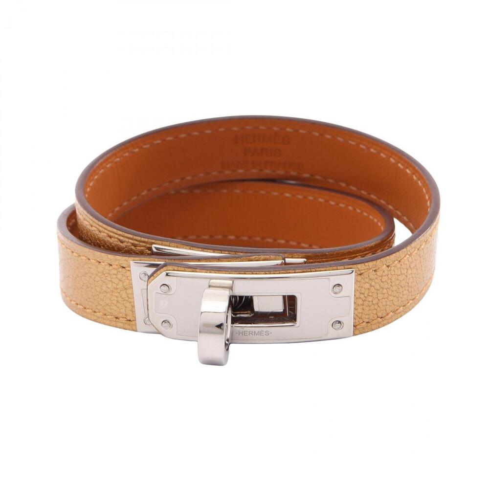Hermes Kelly Bracelet Double Tour Accessory Leather Metal Women's Gold Tone S...
